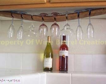Hanging Wine Glass Rack Made From Oak Barrel Stave holds 18