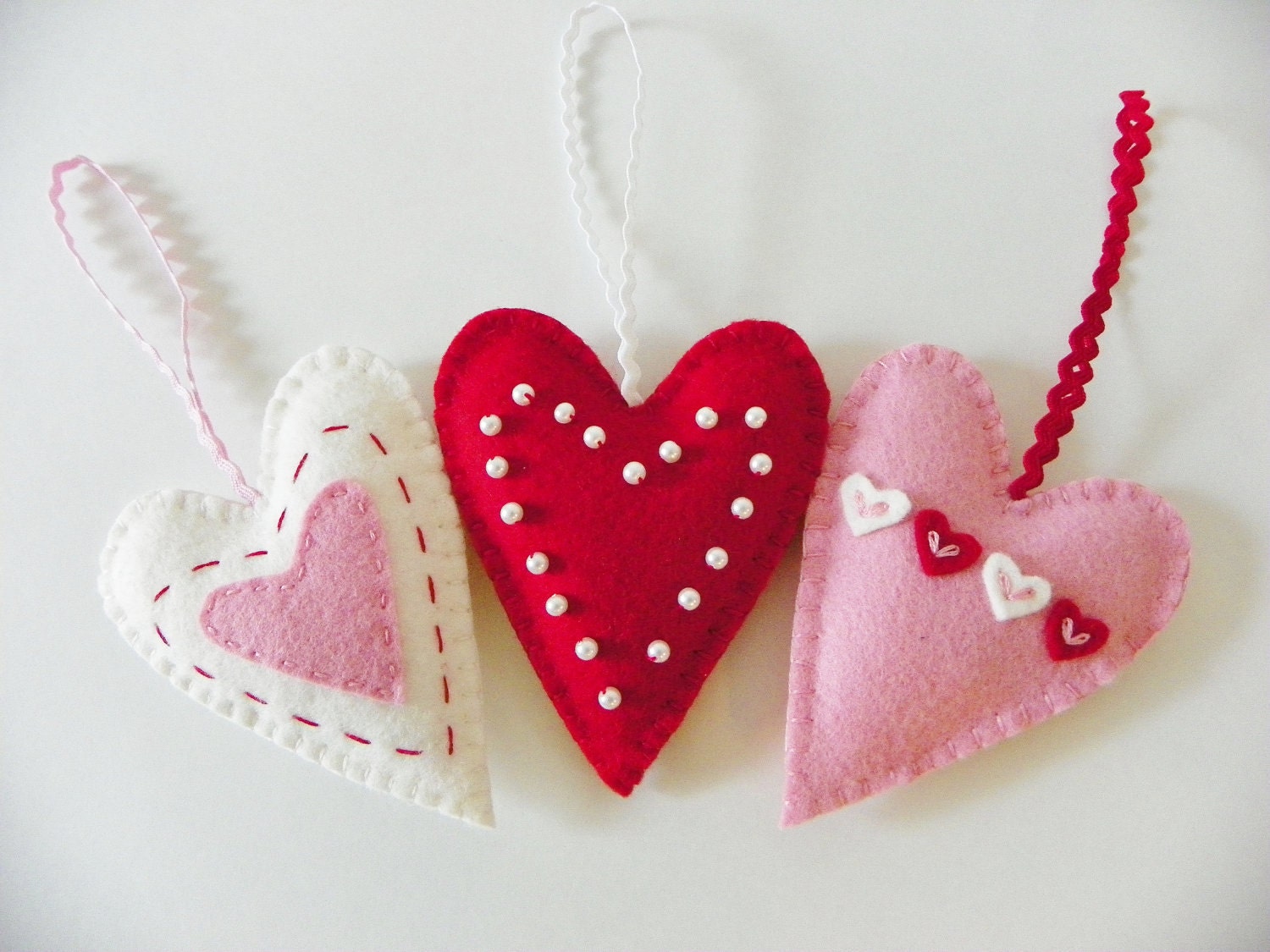 Felt Heart Ornaments Valentines Day Decor Or T Set