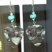 oyster shell colored pick and turquoise earrings