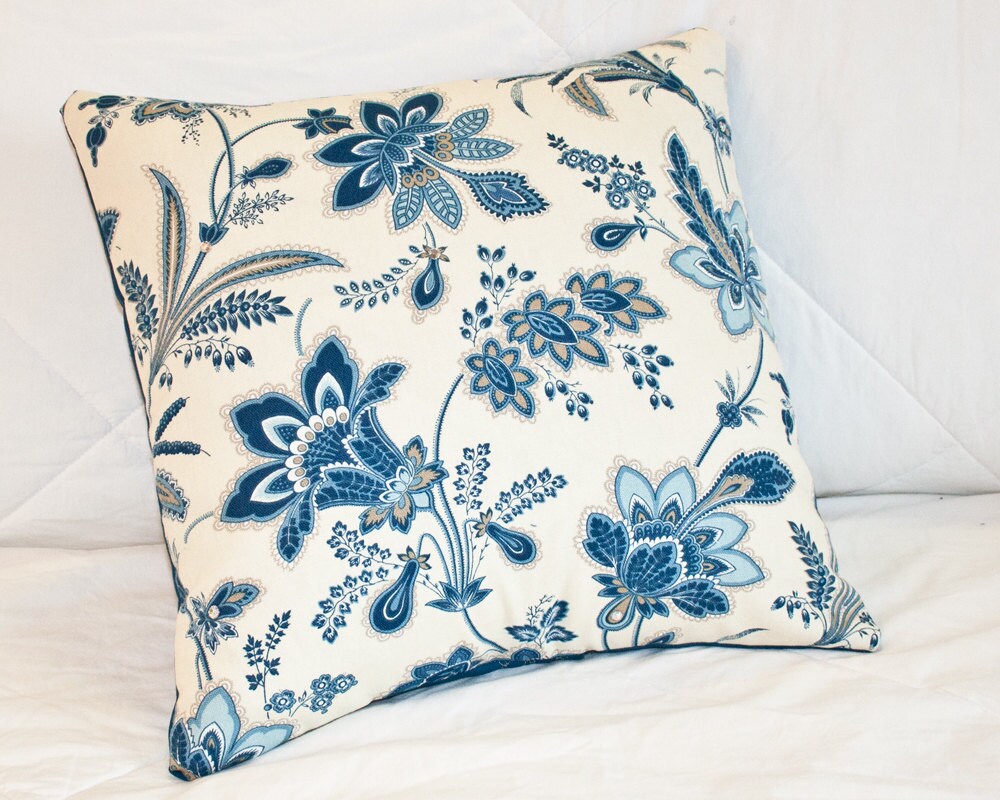Decorative Accent Pillow 16x16 in Blue Cream by SweetPeaAndPunkin