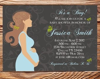 Baby Shower Invitations Pregnant Mom Silhouette 5