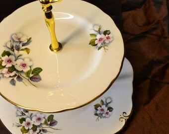 2 Tier Duchess Vintage China Cake Tea Stand Weddings, Tea Parties, Showers, Display FREE shipping