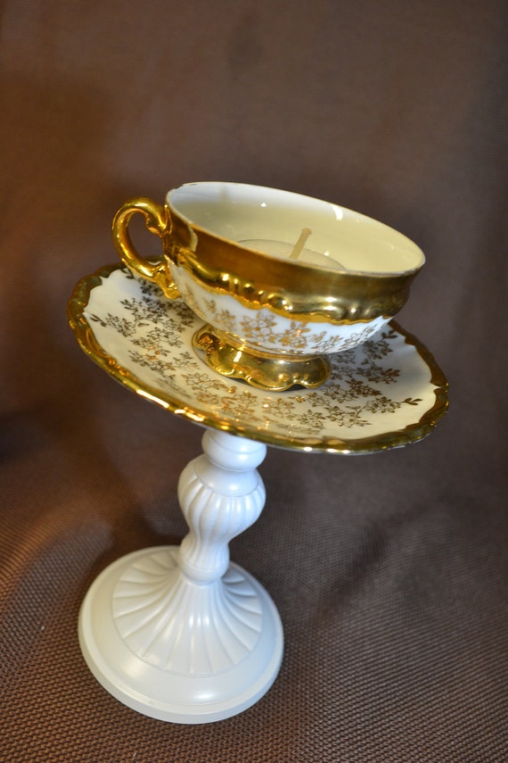 Vintage China Candle Holder Teacup Set Sabby Chic Free