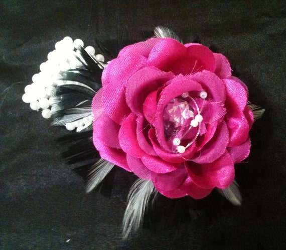 CUSTOM COLORS Feather & Flower Corsage by KristinDangerDesigns