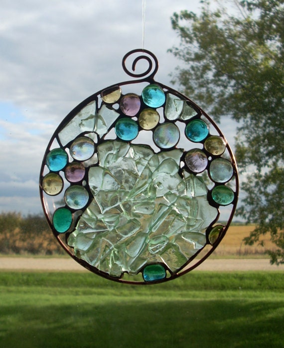 Round Recycled Glass Suncatcher by GlassicArtistry on Etsy