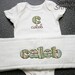 Boy Stripes Personalized Appliqued Burp Cloth and Personalized Onesie Baby Gift Set Great Shower Gift