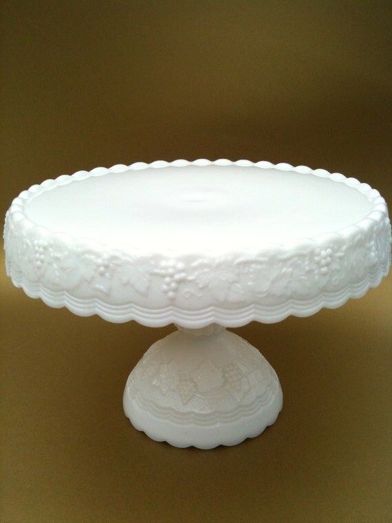 Vintage Grape Milk Glass Pedestal Cake Stand by AnExcellentVintage