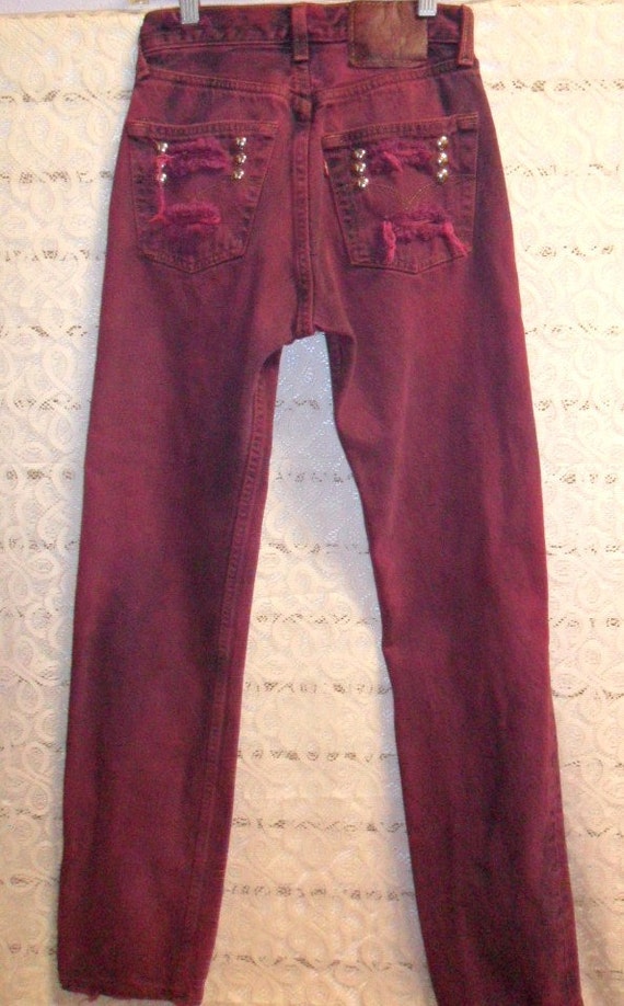 Levis Hand dyed Burgundy Studded Button fly Jeans Waist 25