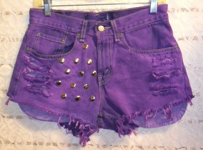 Levis Hand Dyed Purple Denim Shorts studded low rise style