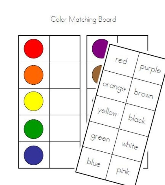 Items similar to Color Matching Board - Colors and Color Words - Math File Folder Game Center on ...