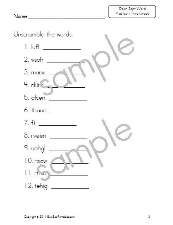 items similar to third grade dolch sight word worksheets reading