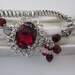 Vintage Ruby Red Rhinestone Beads Bracelet Silver Filigree, Expansion Watch Band OOAK Upcycled Fashion Jewelry by JryenDesigns