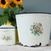 Two Vintage Floral Mexican Enamelware Buckets - Coiled Wire Handles