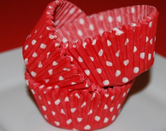 100 count - red polka dot cupcake liners - baking cups - muffin cups - standard size - grease proof - cup cake