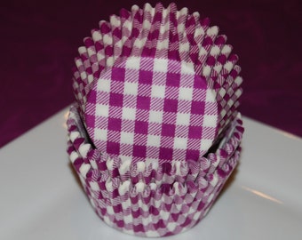 cupcake liners 50 count - purple gingham cup cake liners baking cups muffin cups