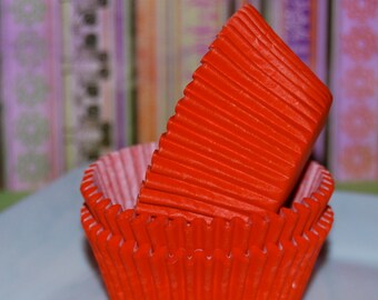 cupcake liners (50) count - Red solid cup cake liners, baking cups, muffin cups, standard size, grease proof
