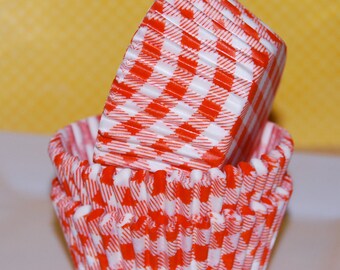 cupcake liners (50) count - Orange gingham cup cake liners baking cups muffin cups standard size grease proof