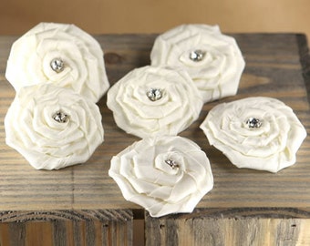 Fabric Flowers - Allure Aurora 553104 - Coiled satin fabric flowers with a crystal center - white