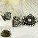 Vintage Trinkets -550691 - Vintage metal charms - rhinestone antique bronze heart picture locket, rhinestone embellished flower pearl center