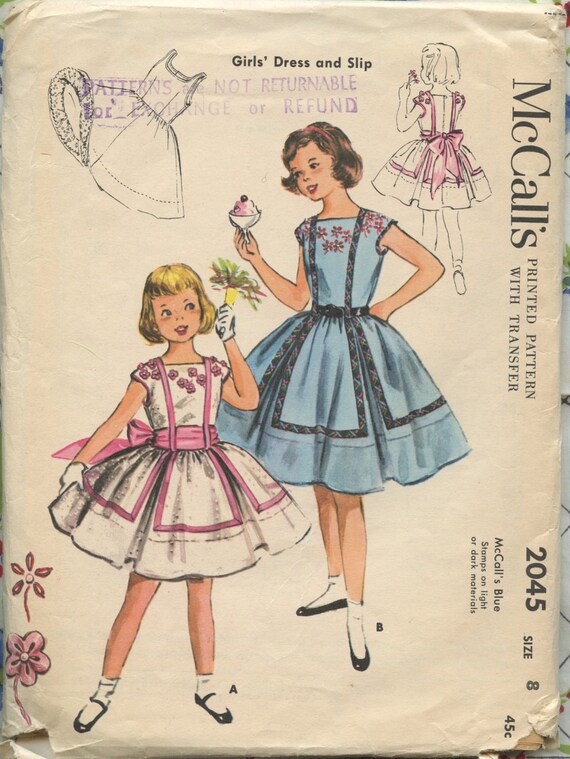 1950s McCalls 2045 Vintage Childs Dress Pattern Girls Full