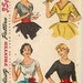 1950s Simplicity 4213 Vintage Sewing Pattern Misses Scoop or V Neck Fitted Tops Size 14 Bust 32