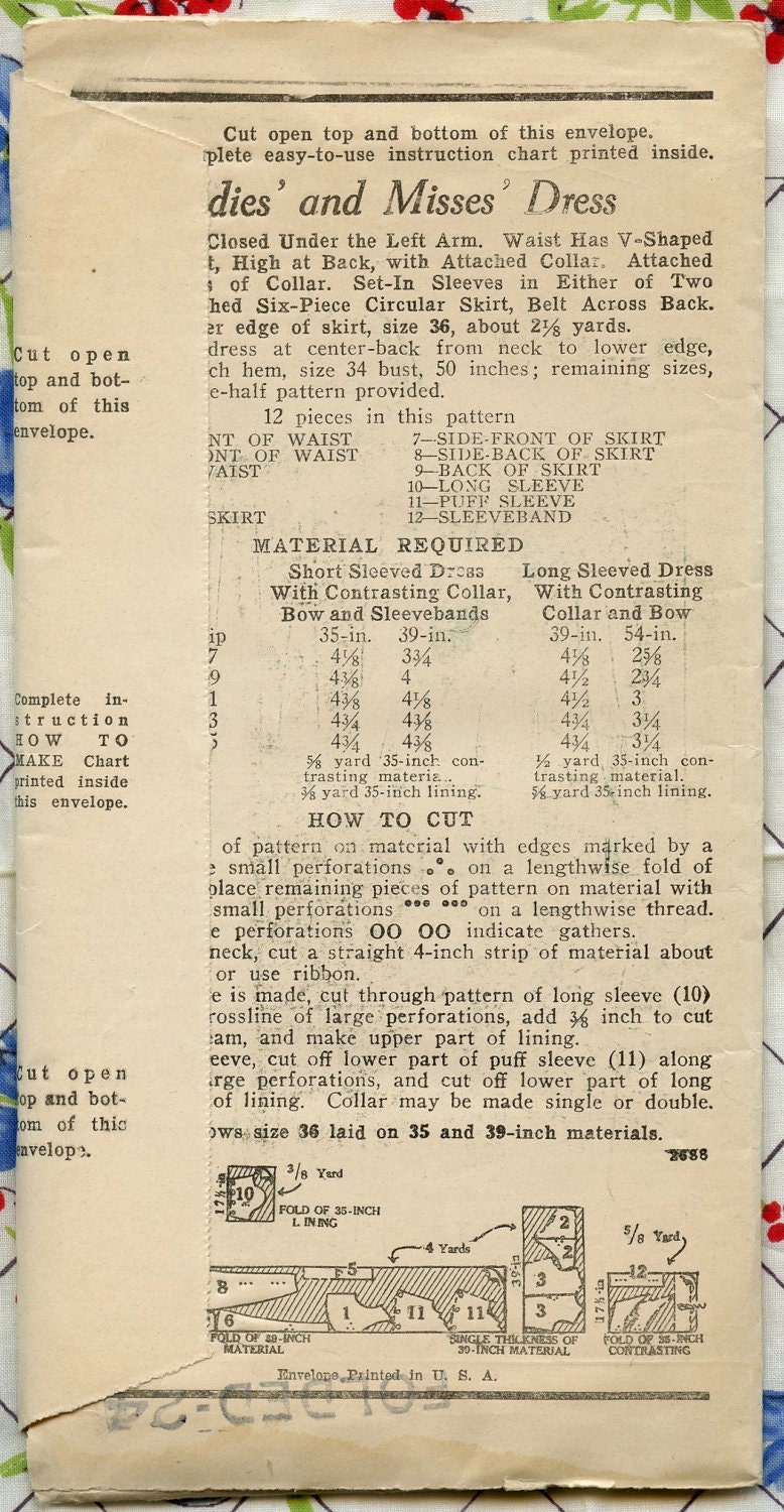 1930s Dress Pattern Mail Order Country Gentleman 2688 Suzanne