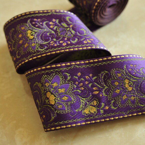 Jacquard Ribbon Trim Purple Floral Victorian Limited by Nineheads