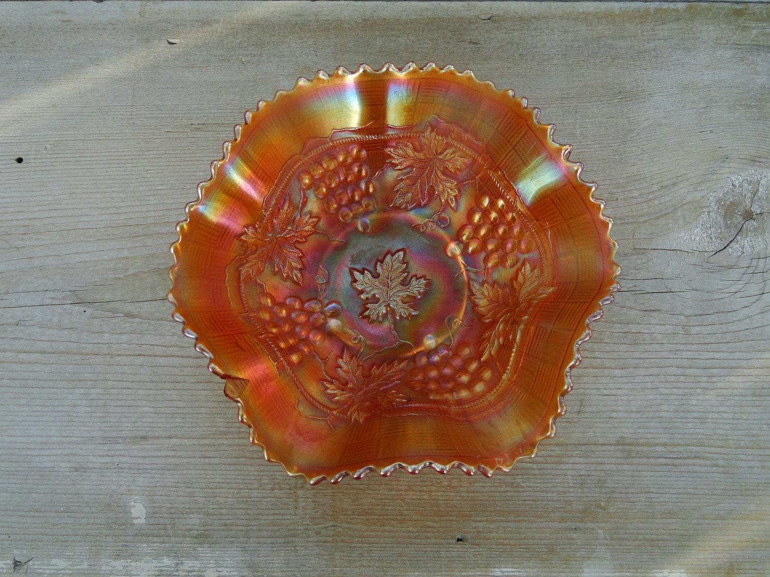 Carnival Glass Depression Orange Scalloped by twovagabondsvintage