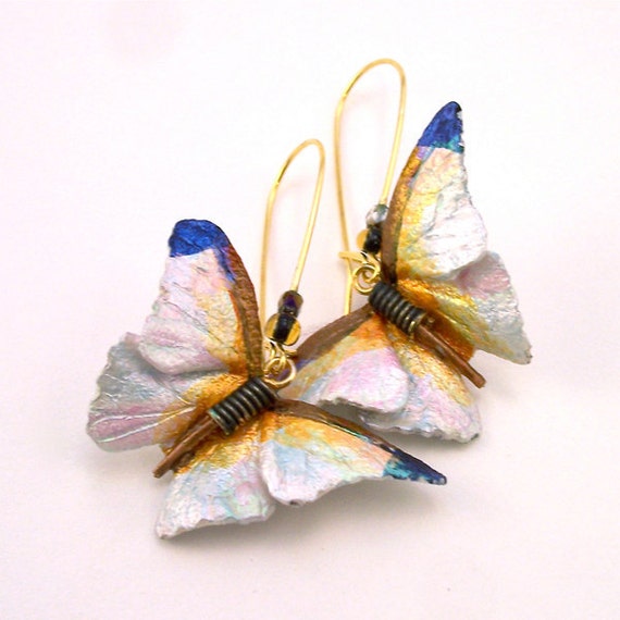 White Butterfly Leather Earrings