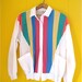 Rainbow Striped Polyester Cardigan Windbreaker Vintage with Pockets