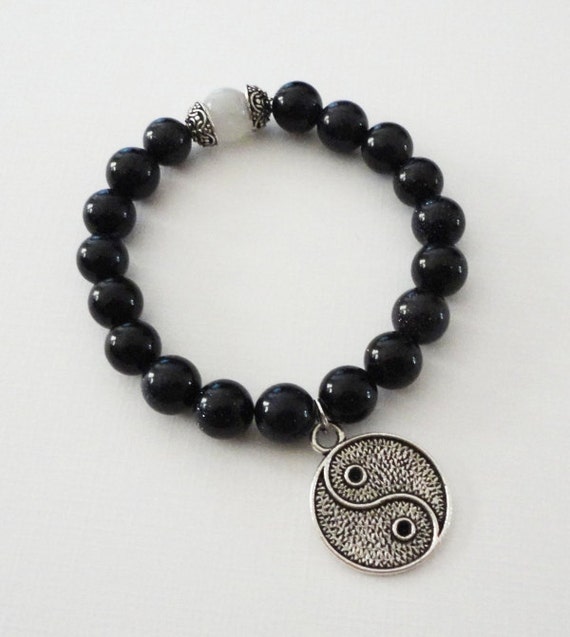 Items similar to Blue Sandstone Ying and Yang Bracelet on Etsy