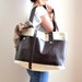 Burlap and Leather Large Tote Bag, Shoulder Bag