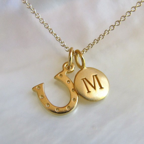Gold Initial & Horseshoe Charm Necklace by