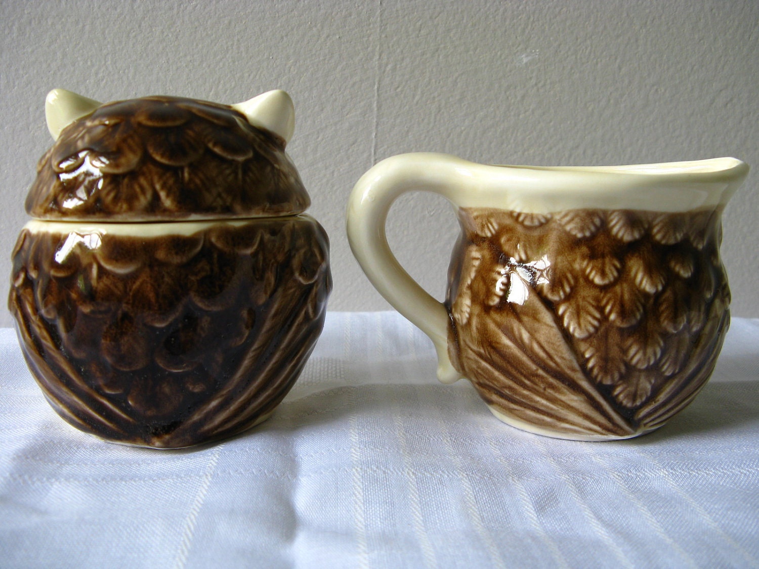 Vintage Creamer Sugar Set Cute Owls Enesco Japan Halloween
