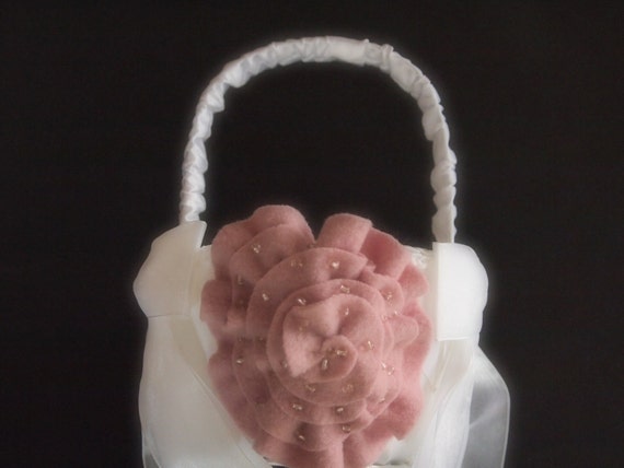 Items similar to Flower Girl Basket Wedding White Light Pink on Etsy