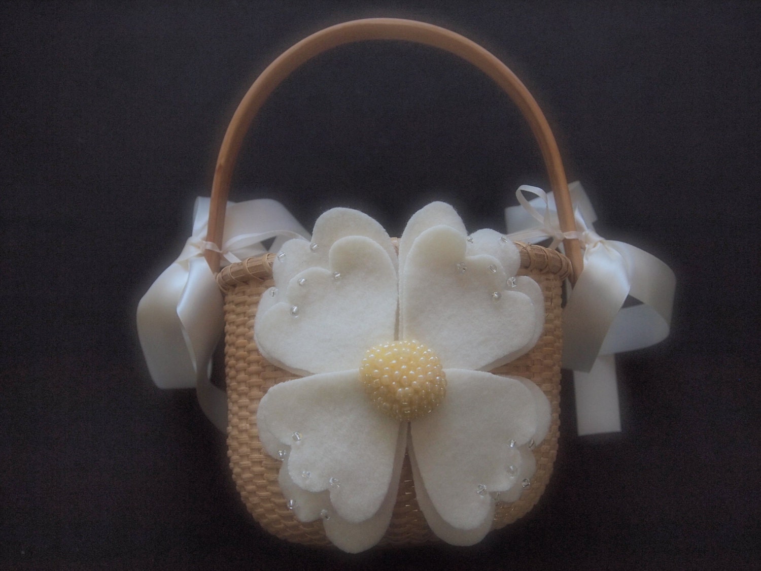 Flower Girl Basket Wedding Ivory Yellow