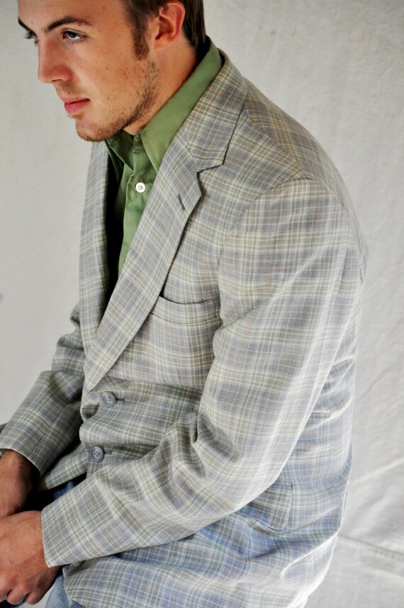 Men's Jacket Pastel Plaid / Pastel Sport Coat 40R Green