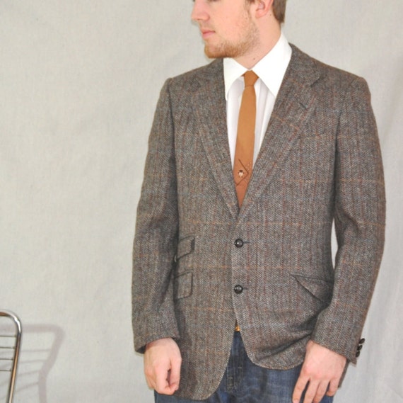 Burgundy Tweed Jacket. H.Huntsman Shetland Wool English Tweed