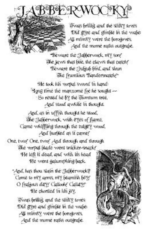 Jabberwocky Lewis Carroll Poem Alice in by lastwordpress on Etsy