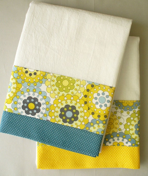 Kitchen towels with gray yellow and slate blue abstract