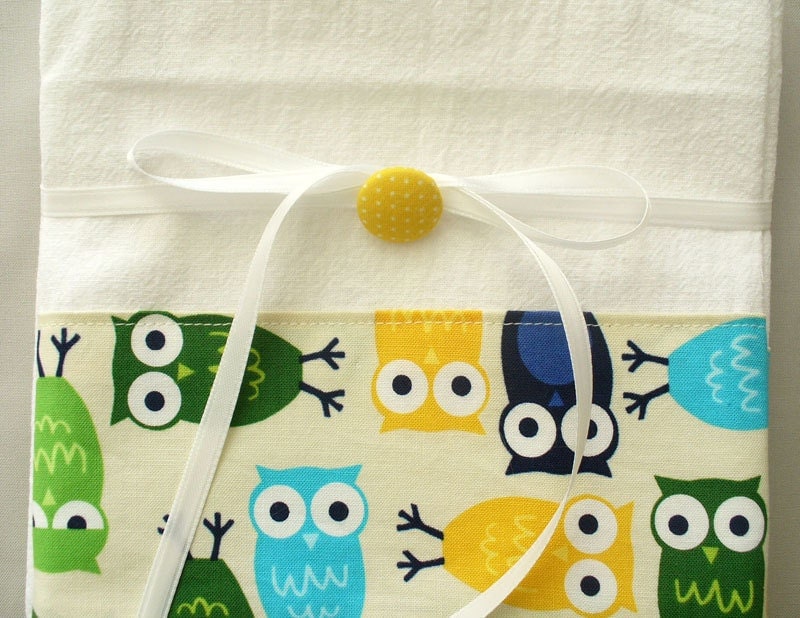 Kitchen towels with owl pattern cotton fabric accent set of