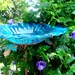 Garden BIRDBATH, Teal Blue, stained glass, copper, 10 in. diameter, Garden Art, Birdbath, Spring Gardening