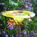 Stained glass DRAGONFLY, Butterfly and BIRD FEEDER, glass, copper, Yellow, Orange, Red, Garden Stake