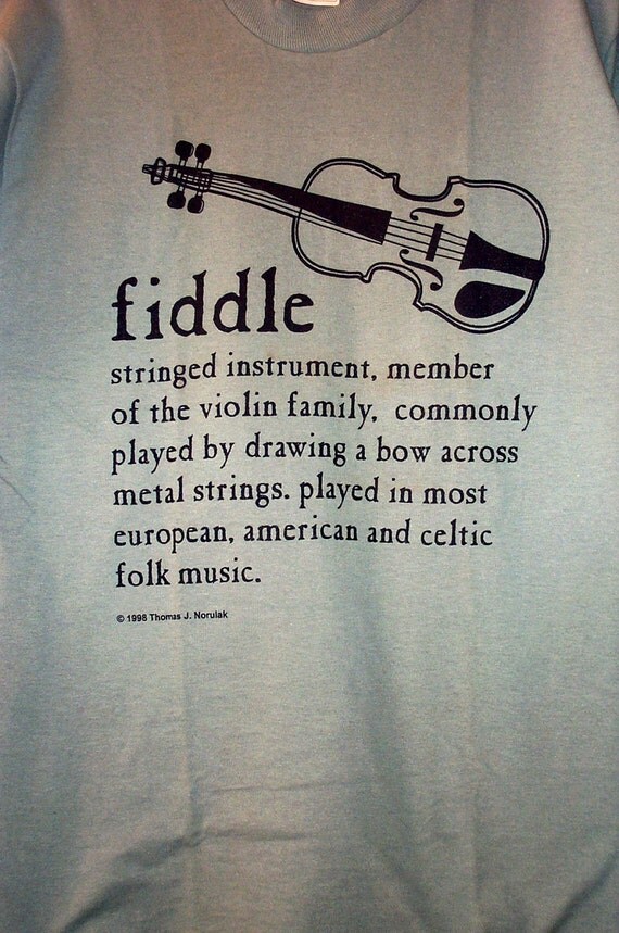 Fiddle Definition TShirt hand printed navy on sage Medium