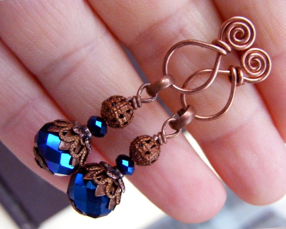 Items Similar To Metallic Blue Crystal Dangle Earrings Boho Earrings