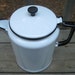 Vintage Enamelware Coffee Pot White Black Trim Hinged Lid - Excellent
