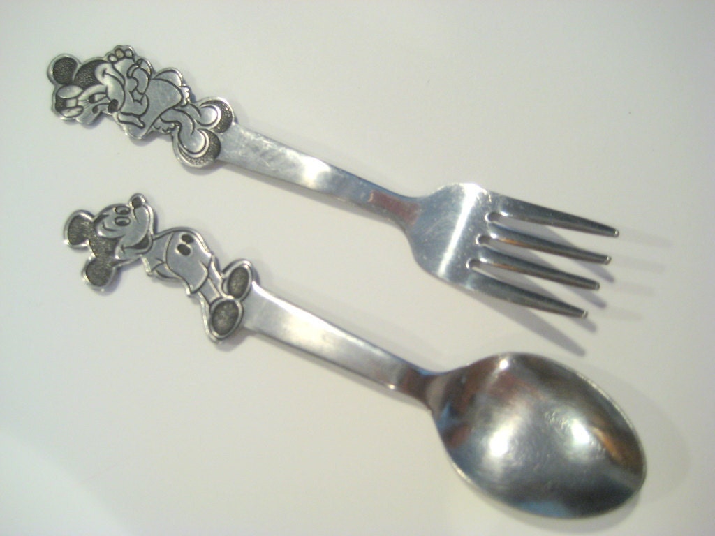 Vintage Mickey Mouse Spoon Minnie Fork Disney Productions