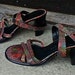 RESERVED for Esther ROSE - Vintage RainBow Snakeskin Printed All Leather Strappy High Heeled Sandals - size 8US