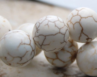 8mm Golden Matrix Creamy White Magnesite Round Beads -15 inch strand