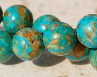 Mosaic Turquoise Beads 8mm Round -15.5 inch strand